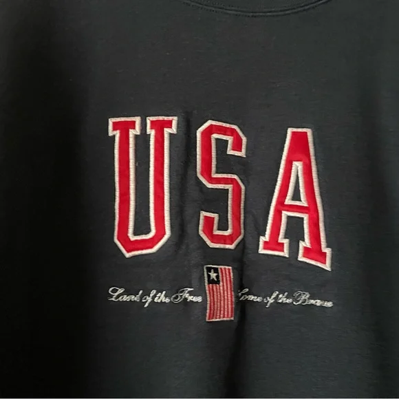 VTG Embroidered Heavyweight Navy Blue USA Sweatshirt L - Picture 3 of 6